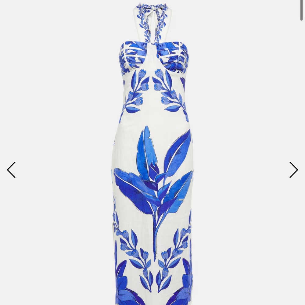 Farm Rio Printed halterneck linen maxi dress, size small
